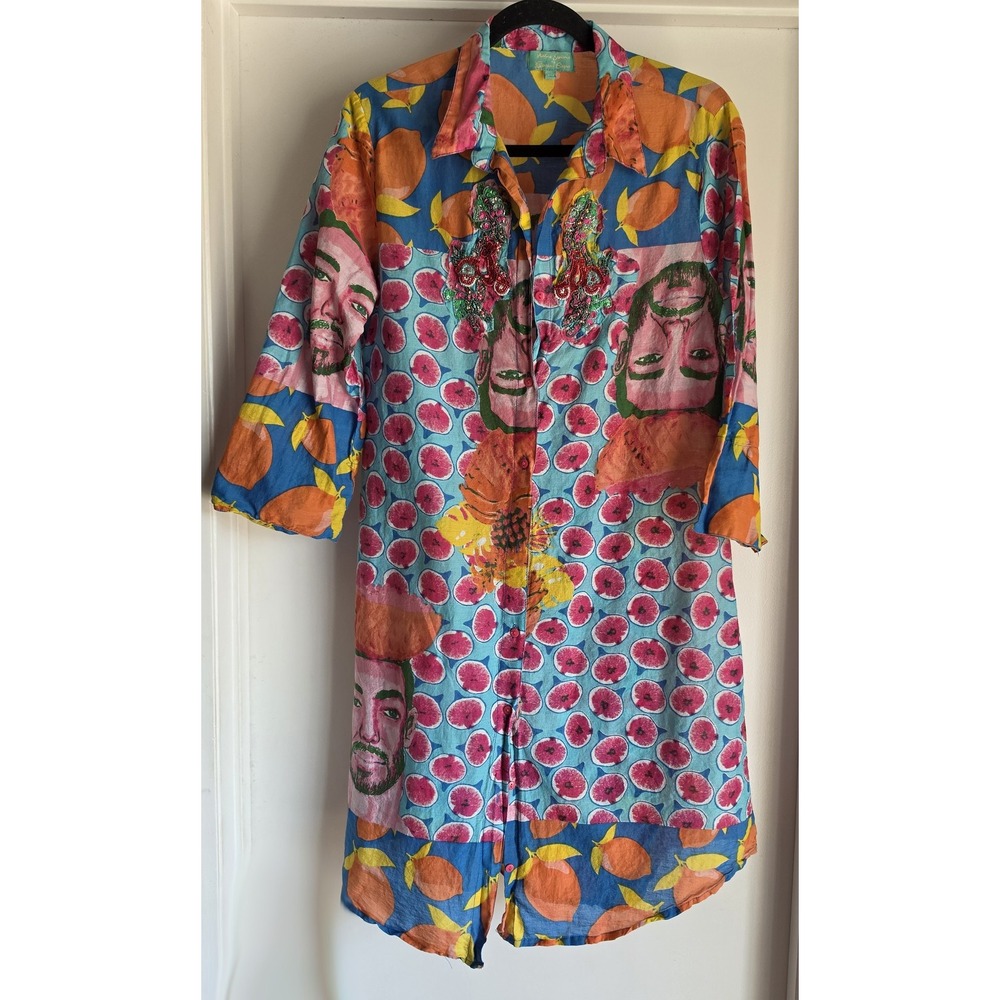 Antica Sartoria Giacomo Cinque Tunic S/M Boho Cotton Collared 3/4 Sleeve Top